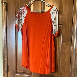 Asymmetrical Orange and White Short Sleeve Tee